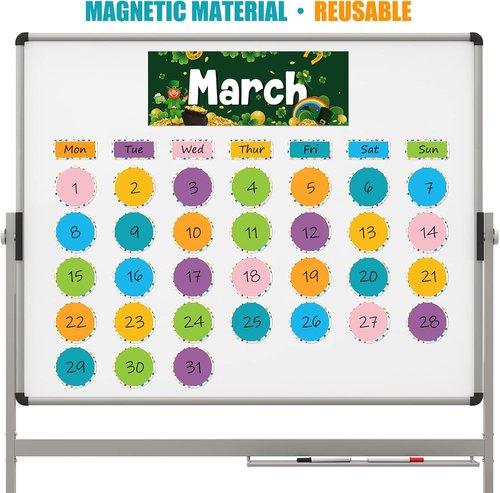 Geyee 52 Pcs Magnetic Holiday Monthly Headliners - 12 Month Headers & 31 Writable Accents