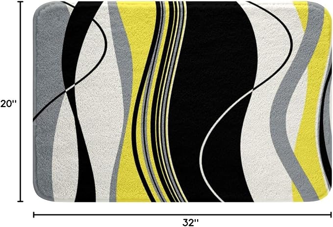 Feelyou Yellow and Gray Black White Bath Rugs Modern Abstract Geometric Bathroom Rugs Kids Boys Girls Teens Stripe Line Pattern Decor Bath Mats for Bathroom 20"x32" Bathroom Accessories