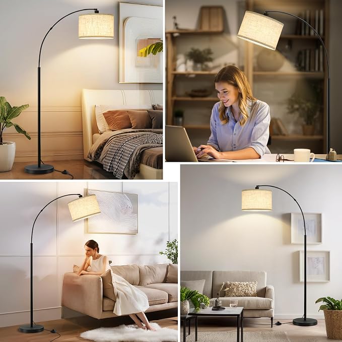 71" Arc Floor Lamps for Living Room, Standing Lamp with Adjustable Head, Tall Pole Lamp with Foot Switch, Arched Reading Light for Bedroom, Office, 9W Adjustable Color Temperatures Bulb Included