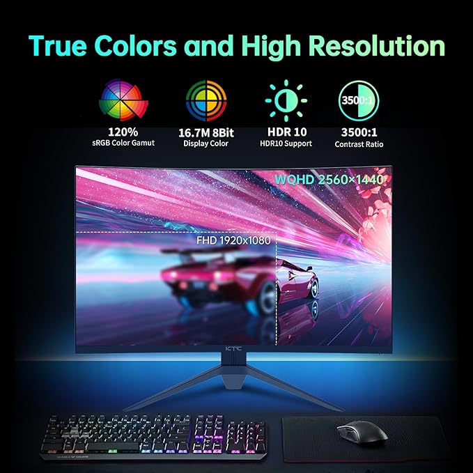 KTC 32 inch Curved Gaming Monitor, 180Hz 1ms MPRT, 2K 1440P 144Hz Monitor, 1500R HVA Display, FreeSync Premium, HDR, 120% sRGB, DisplayPort/HDMI/USB, Vesa Support 3.9x3.9'', PC Moniter for Gamers
