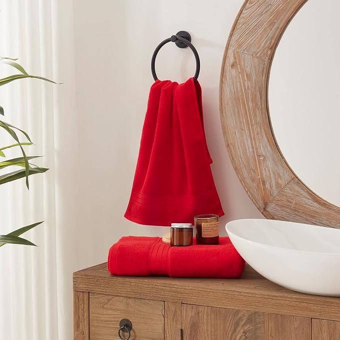 COZYART Luxury Red Bath Towels Set 3 Pcs, Cotton Hotel Large Towels for Bathroom, Thick Bathroom Sets of 3 with 1 Bath Towel, 1 Hand Towel, 1 Washcloth, 650 GSM