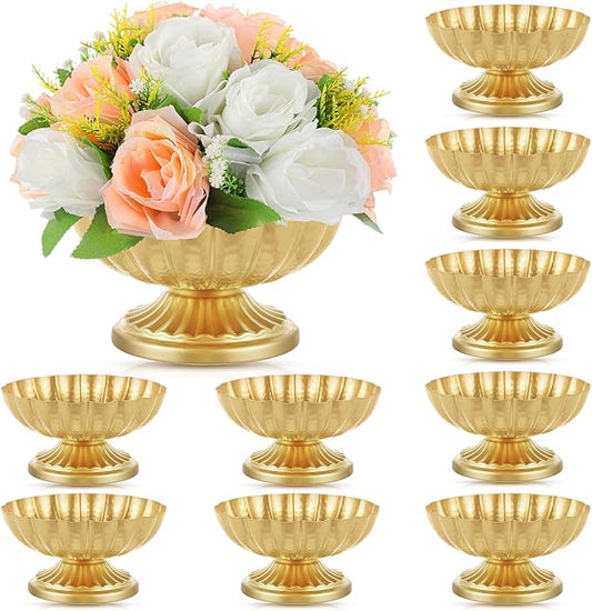 10 Pcs Metal Compote Bowl for Centerpiece Flower Holder Small Compote Vase Indoor Outdoor Flowers Fruits Plant for Christmas Wedding Home Party Decoration (Medium,Bright Gold)