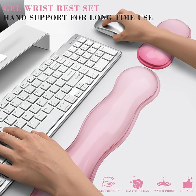 Gel Wrist Rest for Keyboard and Mouse, Wrist Rest for Keyboard, Mouse Wrist Support, Pain Relief, Cool Touch, Non-Skid, Keyboard and Mouse Wrist pad Set