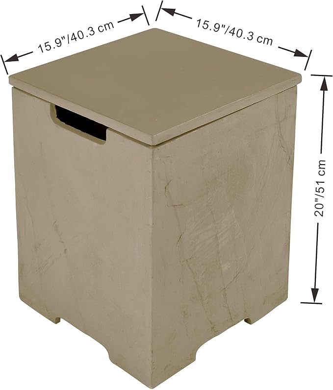 AMS Fireplace | Elementi Square Sunlight Yellow Propane Tank Cover | Concrete GFRC Base | Dimensions: 15.9 × 15.9 × 20.5 inches | Suitable for COLORADO and ULURU Fire Pit Tables