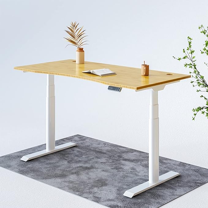 FLEXISPOT E6 Pro Oval Leg Dual Motor 3 Stages Bamboo Electric Standing Desk 72x30 Inch Whole-Piece Board Height Adjustable Electric Sit Stand Up Desk (White Frame + Bamboo Curved Desktop)