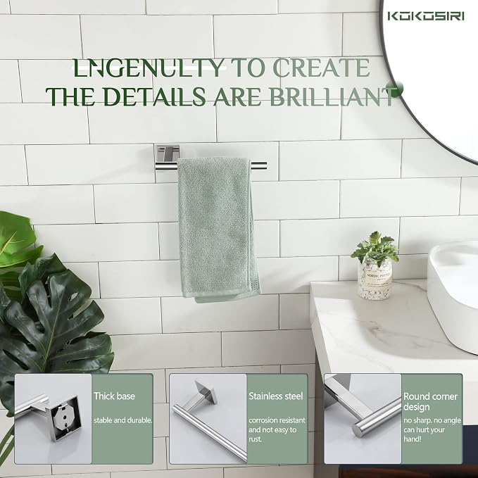 KOKOSIRI Hand Towel Bar Chrome Bathroom Towel Rail Holder Kitchen Paper Holder Wall Mounted Toilet Cabinet Mount 2 Pack, Polished Stainless Steel B3008CH-P2