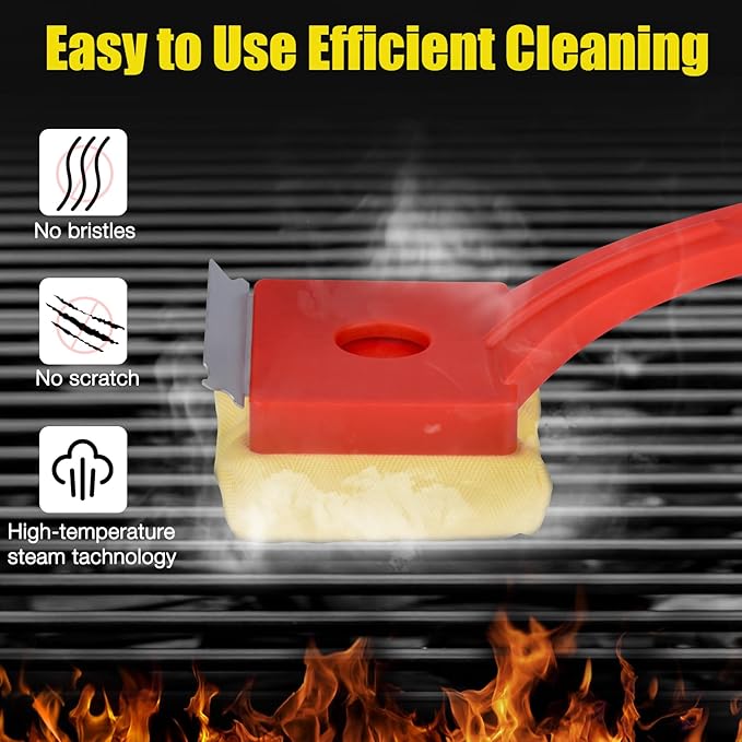Grill Brush Bristle-Free – Steam Cleaning – Includes 2 Extra Brush Head – Heavy-Duty Barbecue Scraper,Red