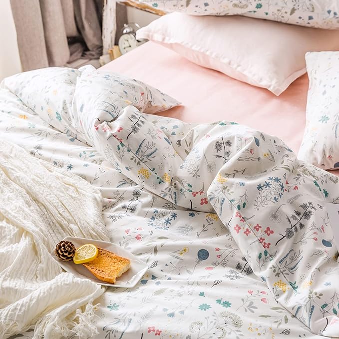 HighBuy 3 Piece Duvet Cover Set Twin Vintage Floral Bedding Set Cotton Printed Duvet Cover Set Ultra-Soft Breathable (1 Duvet Cover + 2 Pillow Shams) (Twin(68"x86"), Flower)