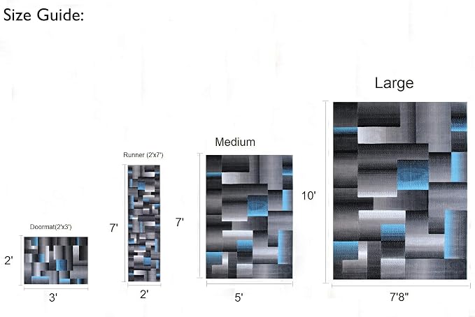 HR 5’ x 7’ Rug in Blue - Premium Quality Blue/Black/Gray Abstract Geometric Modern Squares Pattern Area Rug - Contemporary Styling for Living Room, Bedroom - Unique Home Décor