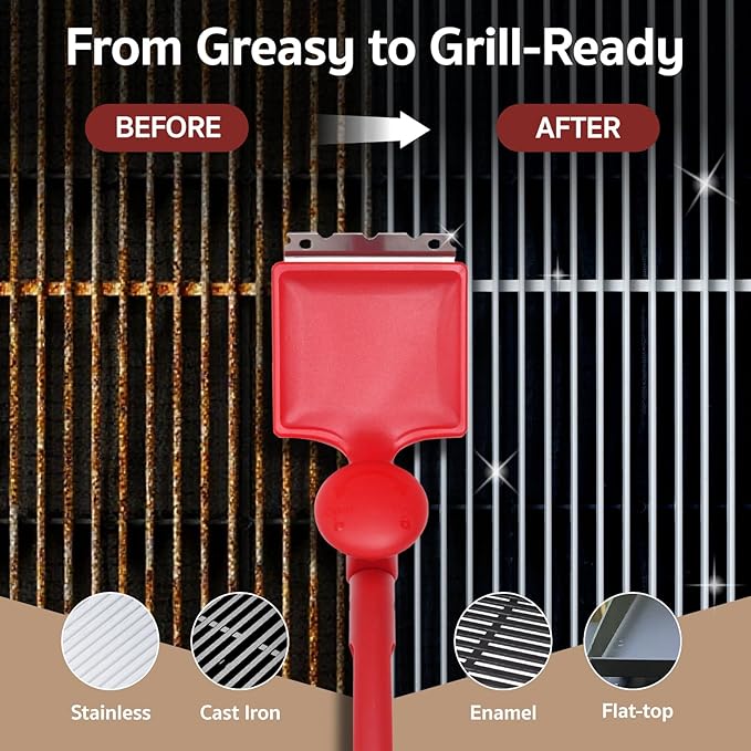 GASPRO Replaceable Cleaning Head for Steam Grill Brush, Bristle Free BBQ Grill Cleaning Pads with Heat-Activated Sponge, Safe for Most Grates, Replace & Reuse, Red