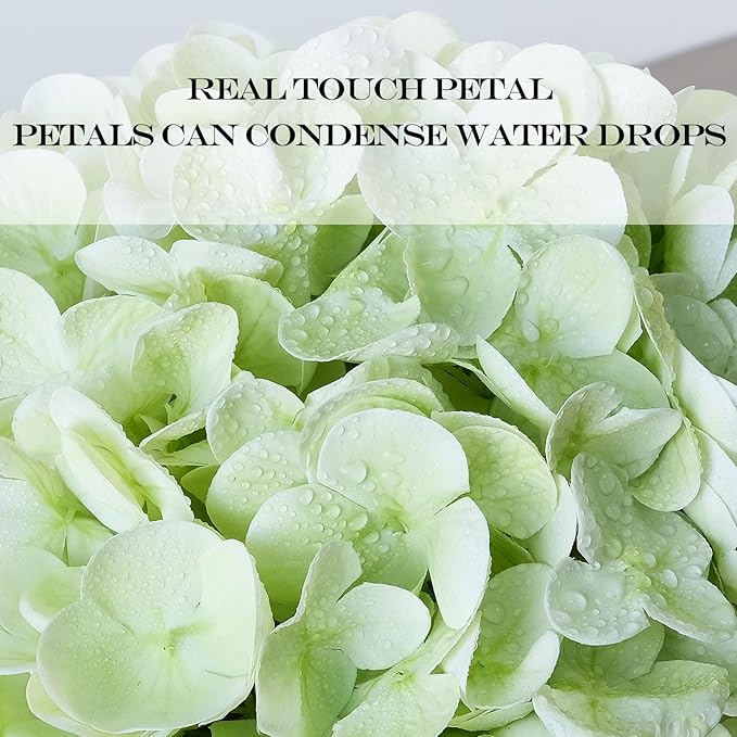 4PCS Green Artificial Hydrangeas, 21” Latex Silk Real Touch Lifelike Hydrangea Artificial Flowers,Large Faux Flowers for Wedding Outdoor Kitchen Table Home Garden