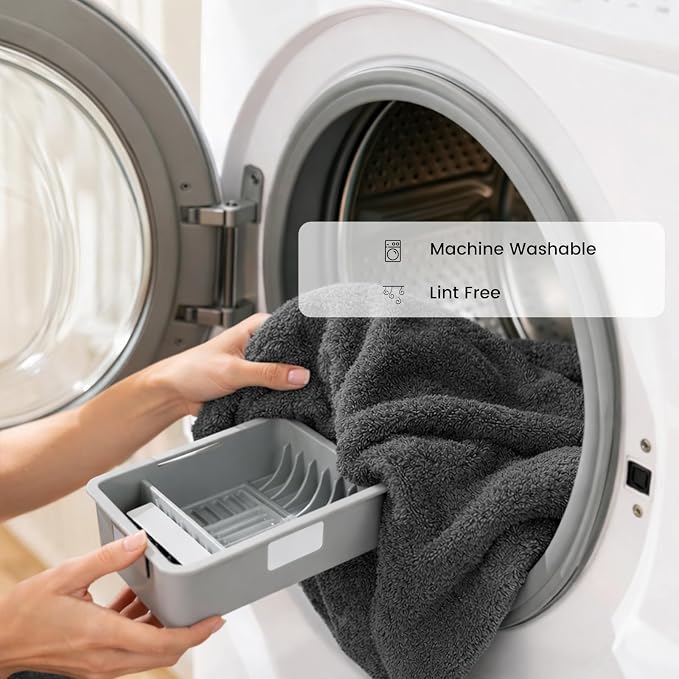 SEMAXE Bath Towel Set, 12 Piece Cotton Towel Set for Bathroom, More Towels for Family Use, Quick Dry with Hanging Loops, Easy Care, Grey