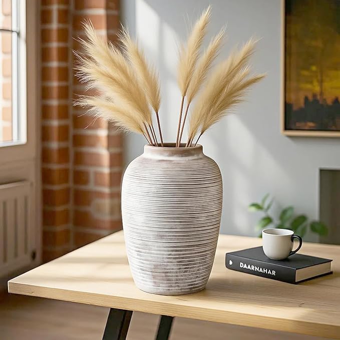 Large Ceramic Vase, 10.24 inch Minimalist Vase for Home Decor, Handmade Farmhouse Flower Vase for Table Centerpiece, Wedding, Living Room, Kitchen Decoration, Shelf Decor (Rust)