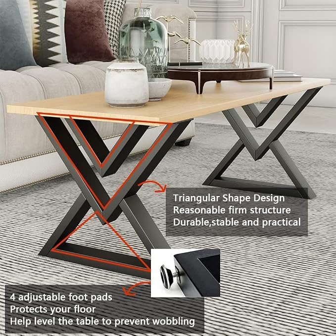 Heavy Duty Coffee Table Legs 16 Inch Set of 2, Industrial Metal Bench Legs 600 LBS Load Capacity, for DIY Bench, End Table, Side Table, Rust-Proof & Adjustable Feet Matte Black
