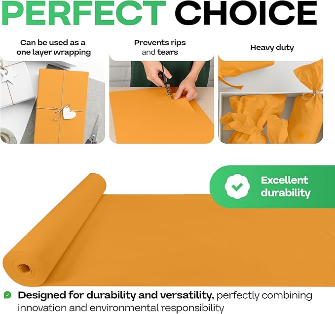 12" x 1200" (100 ft) Orange Kraft Paper Roll - USA-Made Quality Orange Craft Paper for Gift Wrapping, Kids' Arts & Crafts, School Projects - Natural Material 50lb Thickness by IDL Packaging