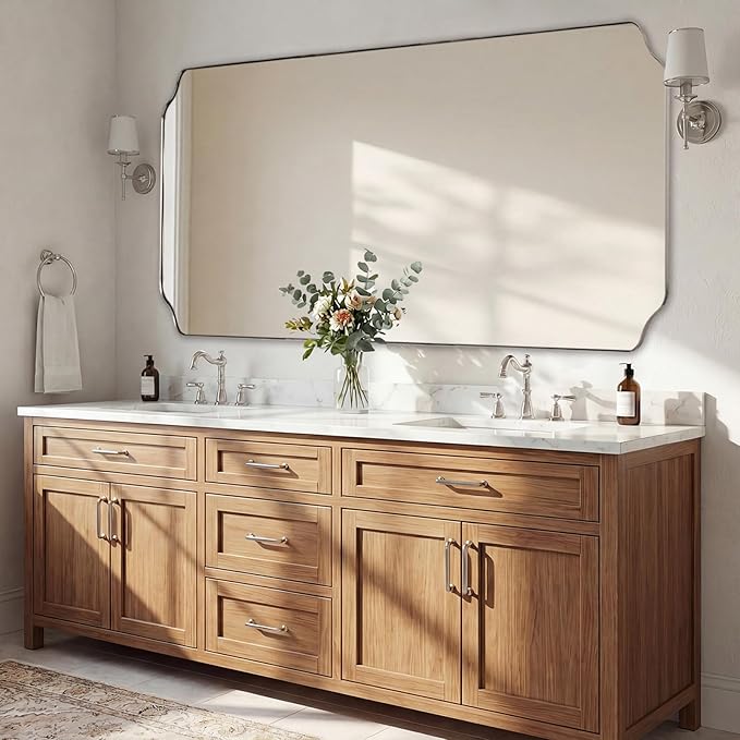 ANDY STAR 36"x60" Large Bathroom Mirror, Brushed Nickel Rectangle Mirror for Bathroom Vanity, Full Length Wall Mirror with Rust-Proof Stainless Steel Frame, Hangs Vertically or Horizontally