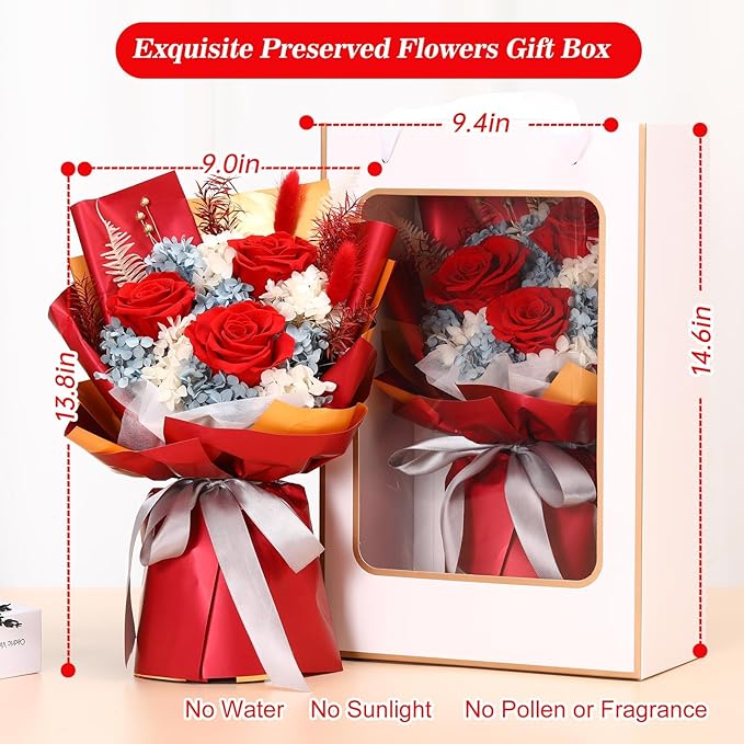 Jtoder Forever Flowers for Delivery, Preserved Flower Bouquets, Long Lasting Red Roses, Gifts Bouquet for Mother Wife Girlfriend on Festivals Birthday Anniversary
