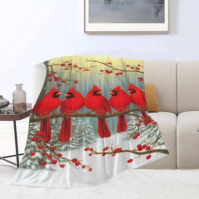 Cardinal Throw Blanket Red Bird Blanket Cardinal Soft Cozy Fleece Fuzzy Stuffed Plush Flannel Gifts for Girls Women Boys Kids Adults 40''x50''