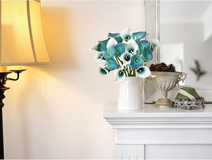 FiveSeasonStuff Real Touch Calla Lily Artificial Flowers Wedding Bridal Bouquet | Floral Arrangements | 15 Calla Lilies (Cerulean Blue)