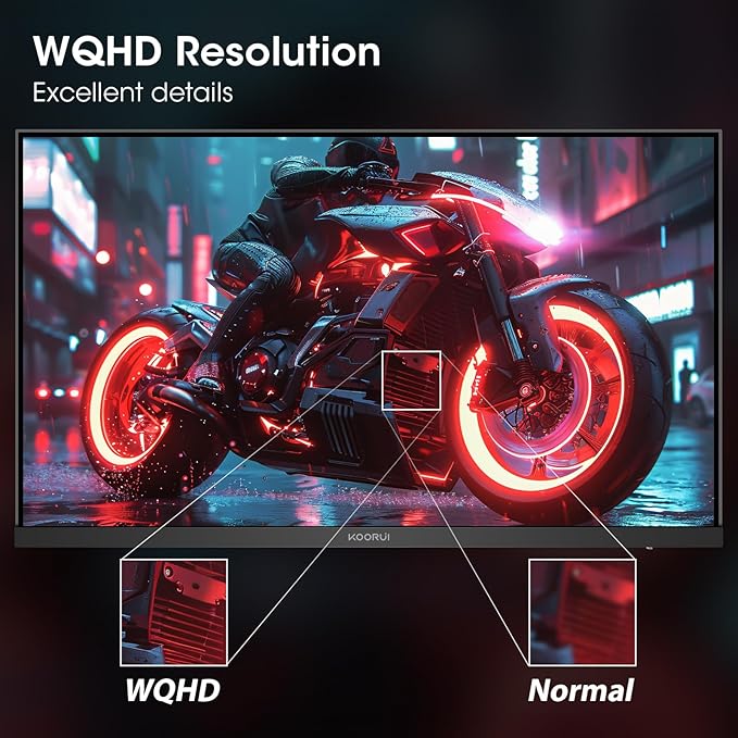 KOORUI 27" Gaming Monitor, 200Hz 1ms Fast IPS, WQHD (2560 x 1440p) HDR 400 Display, DCI-P3 95% Color Gamut, FreeSync Premium, Adaptive G-Sync, HDMI x 2, DisplayPort, G2721P
