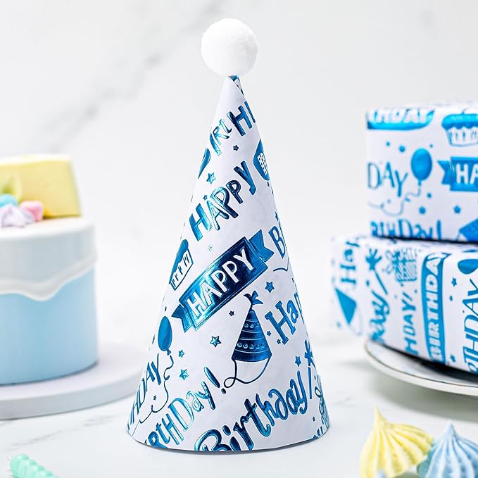 Homeral Blue Birthday Wrapping Paper Roll - 3D Embossed Blue Foil Metallic Shine Gift Wrap Paper for Boy Birthday, Baby Shower, Party - Mini Roll - 17 Inch x 33 Feet