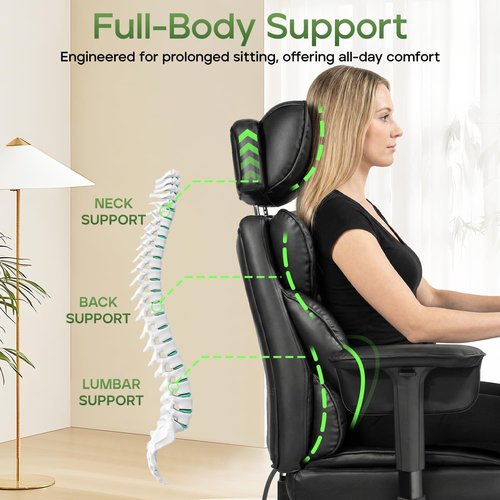 Regine Switzerland Ergonomic Office Chair - Big & Tall Design with Footrest & Lumbar Support | Comfy 155° Recliner