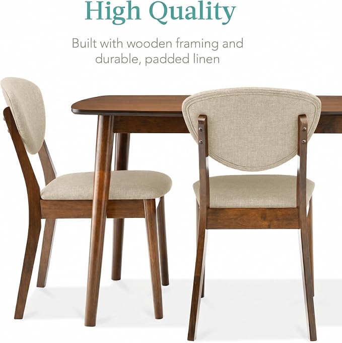 Best Choice Products 5-Piece Dining Set, Compact Mid-Century Modern Table & Chair Set for Home, Apartment w/ 4 Chairs, Padded Seats & Backrests, Wooden Frame - Walnut/Oatmeal