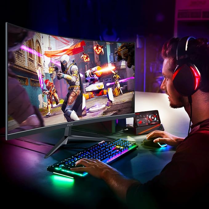 ZZA 32" 1K HDR Gaming Curved Monitor - FHD (1920x1080), 240Hz,1500R, 1ms, Extreme Low Motion Blur, FreeSync Premium, VESA Mountable, DisplayPort, HDMI