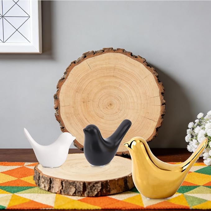 3pcs Mid-Century Modern Ceramic Bird Figurines, Gold White & Black Colored Ceramic Birds Mcm Medieval Decor Decorative Decoration for Home Office Desk Bookshelf Mantel Small Shelf Tabletop Centerpiece