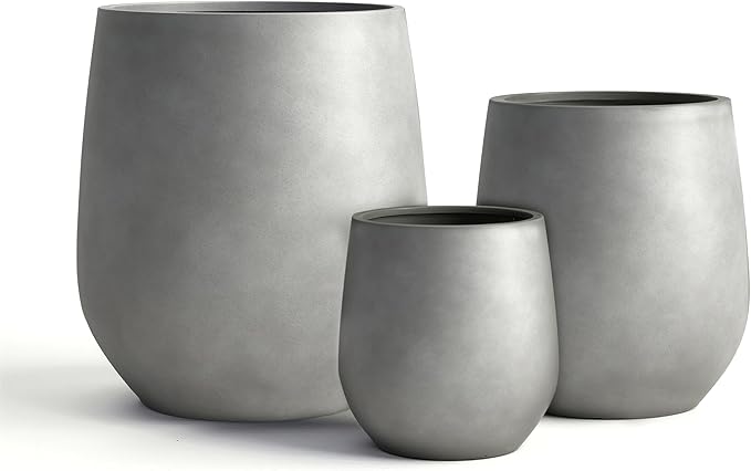 DTY Signature Mount Wilson Modern Indoor Outdoor Fiberstone Tapered Planter, Lightweight, Weather Resistant Garden Pot with Drainage Hole & Rubber Plug, Planter for Christmas Decor - Gray, Medium