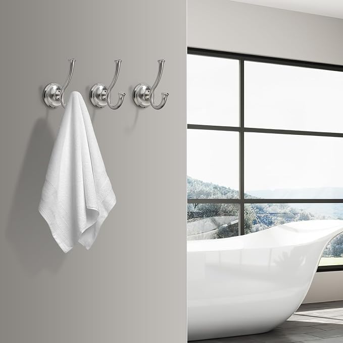 TUNNY Towel Hook Bathroom-2 Pack Brushed Nickel Double Robe/Towel Hook Wall Mounted Hook for Bathroom Bedroom Kitchen