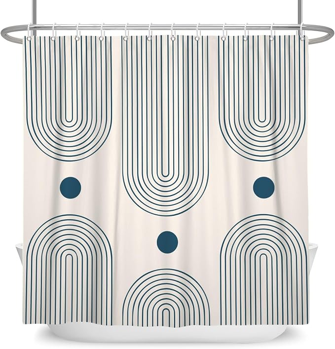 Mid Century Modern Shower Curtain Abstract Minimalist Arch Sun Lines Geometric Aesthetic Bath Curtain Boho Bathtub Decorations Waterproof Fabric Bathroom Curtain with Hooks 72x84 inch