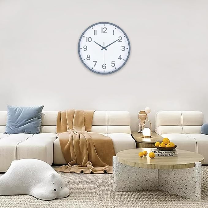 Wall Clocks Battery Operated 8 inch Modern Wall Clock,Silent Non Ticking Wall Clock for Living Room Bedroom Kitchen Office Classroom Decor (Texture Gray White)