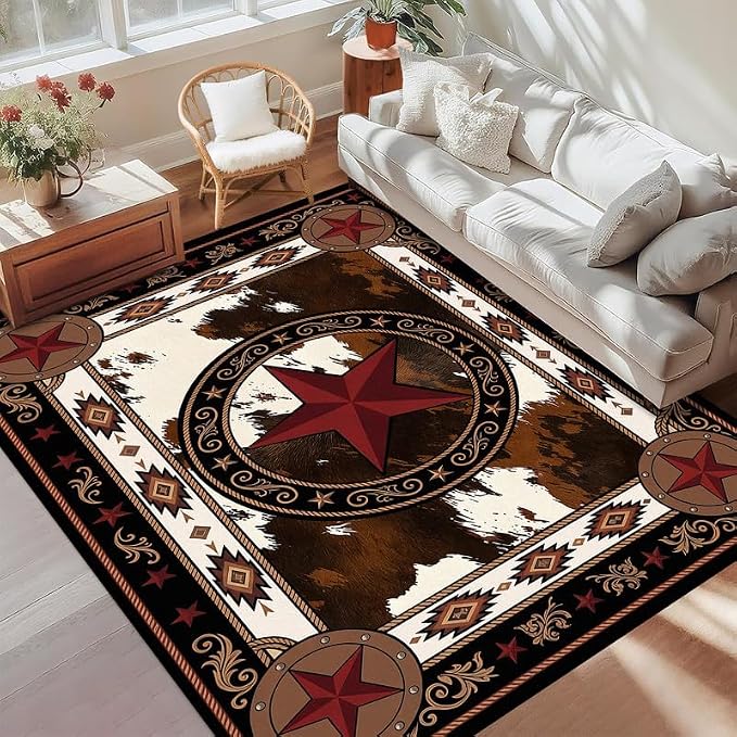 Vintage Star Rugs Non Slip Rustic Farmhouse Floor Mat Washable Carpet for Bedroom Living Room Nursery Playroom Classroom Home Decor,6'x9'