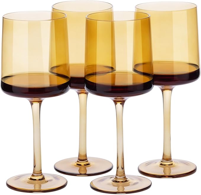Navaris Amber Tinted Wine Glasses - Set of 4 - Coloured Wine Glasses with Stems - Stylish Design Glassware for Serving Wine, Cocktails, Dessert
