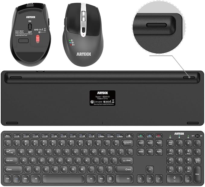 Arteck Universal Multi-Device Bluetooth Keyboard and Mouse Full Size Wireless Bluetooth Keyboard and Ergonomic Mouse Set for Windows, iOS, Android, Computer Desktop PC Laptop iPad Tablet Smartphone