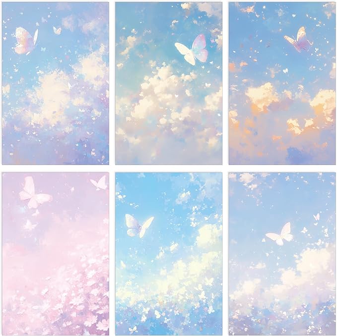 Supervitae 120 Pack Watercolor Butterfly Letter Writing Stationery Paper, 8.27 x 5.51 Inch Double Sided Decorative Letter Sheets for Writing Printing Crafts, 6 Watercolor Design (Watercolor Butterly)