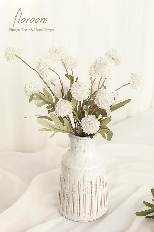 Floroom 6pcs Ivory Faux Silk Mums Artificial Flowers, Bulk Fake Small Mini Chrysanthemums with Stems for DIY White Wedding Centerpieces Floral Arrangements Vase Fillers Home Decorations