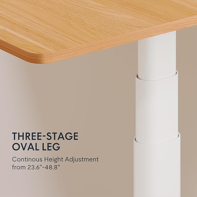 FLEXISPOT E6 Pro Oval Leg Dual Motor 3 Stages Standing Desk 48x30 Inch Whole-Piece Board Electric Height Adjustable Electric Sit Stand Up Desk 150KG Load Capacity (White Frame + Maple Desktop)
