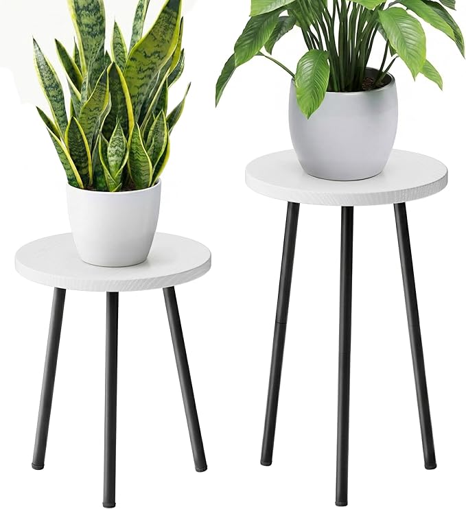 Plant Stand Indoor Tall: Corner Wood Plant Stand 2 Pack Mid Century Modern Decor - Small Round Plant Table for Indoor Plants - Outdoor Plant Holder for Patio Living Room Bathroom Office (White)