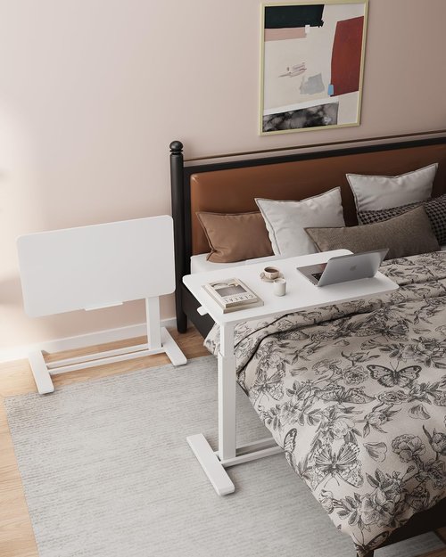 FLEXISPOT H7 PRO Mobile Standing Desk - Adjustable Overbed Table with Pneumatic Wheels | 31.5" W x 17.7" D, White