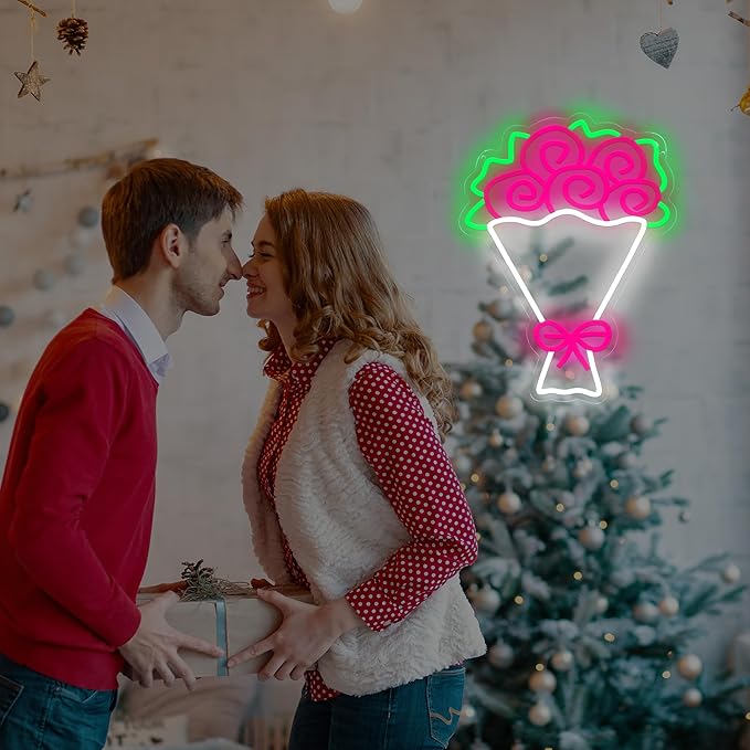 Flowers Neon Lights Flowers LED Light Wall Decor - Bouquet Decoration for Home, Wedding, Party and Romantic Gift