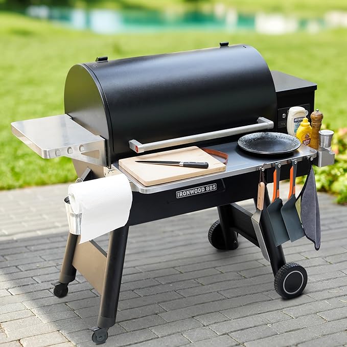 Stanbroil Stainless Steel Folding Front Shelf for Traeger Pro 780 & Ironwood 885 Pellet Grills, Upgraded Grill Shelf with Caddy Organizer, Paper Towel Holder & Hooks, Replacement for BAC442