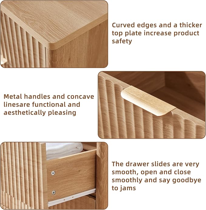 LEYAOYAO Fluted 6 Drawers Dresser for Bedroom Set of 2, 42" Tall Modern Chest of Drawers with Metal Handle, Curved Profile Design,Natural Wood Drawer Organizer for Bedroom, Living Room, Hallway