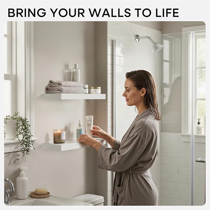 Homeforia White Floating Shelf 12 inch, High End Solid Real Wood Small 12inch Floating Shelves for Wall Mounted, White Wooden 12 in Floating Shelves, Heavy Duty Bracket, 12 X 6.5 X 1.75 inch, Set of 2