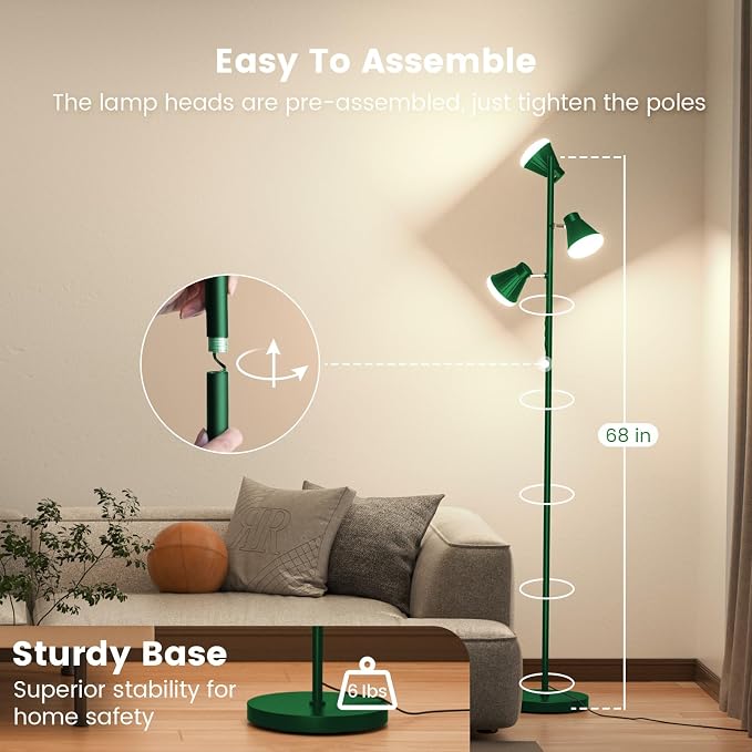 SIBRILLE 36W LED Tree Floor Lamp, Dimmable Tall Standing Lamp with Remote & Touch Control, 4 Color Temperatures Bright Floor Lamp, 3 Rotatable Light Modern Floor Lamps