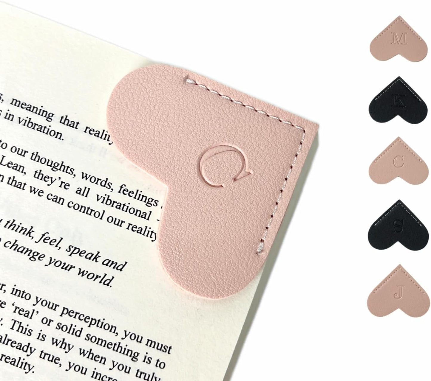 Skiennix Personalized Leather Bookmarks - Unique Heart Design for Book Lovers | Cute Handmade Gift (Pink, C)
