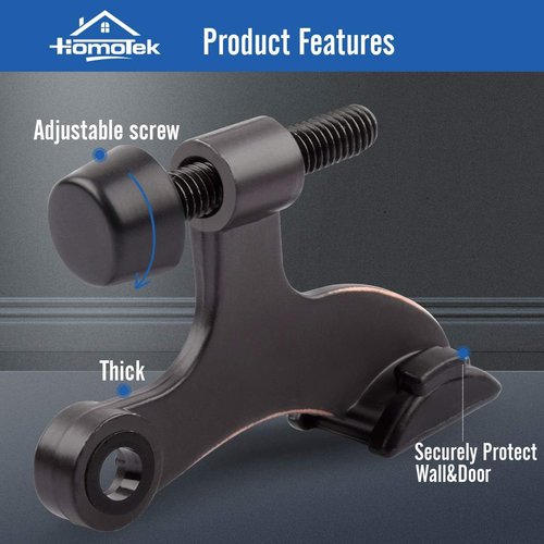 HOMOTEK Heavy Duty Hinge Pin Door Stopper - Adjustable 20 Pack with Black Rubber Bumper Tips | 2-1/2x1-3/4 Inch, Oil Rubbed Bronze