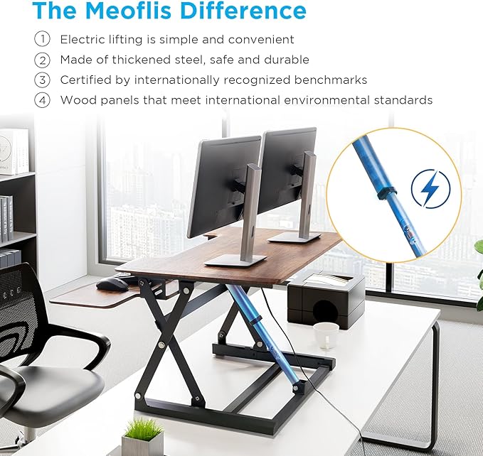 46" Electric Standing Desk Converter, Dyropcurv Series Height Adjustable Computer Desk Ergonomic Home Office Desk for Adults, Sit to Stand Desk with Quiet Motor, Vintage Brown