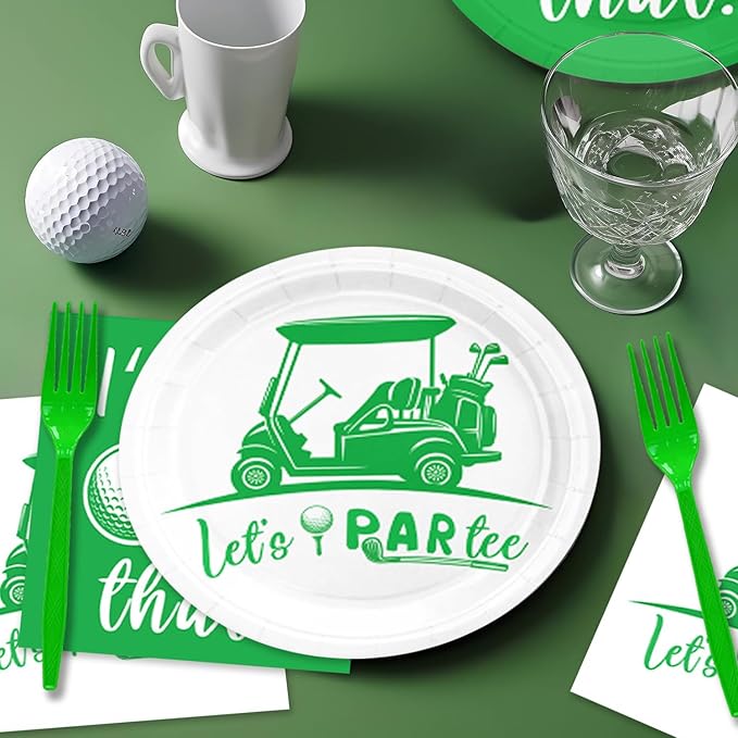 48PCS Golf Theme Party Decorations Plates and Napkins Forks Dessert Plates for Boys Men Serve 16 Guests